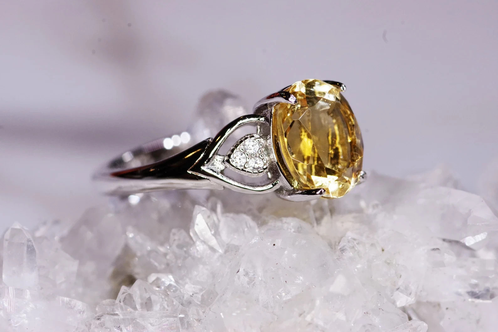 3.30 Ct Oval Cut Yellow Sapphire Diamond Engagement Ring 14K Solid White Gold 6