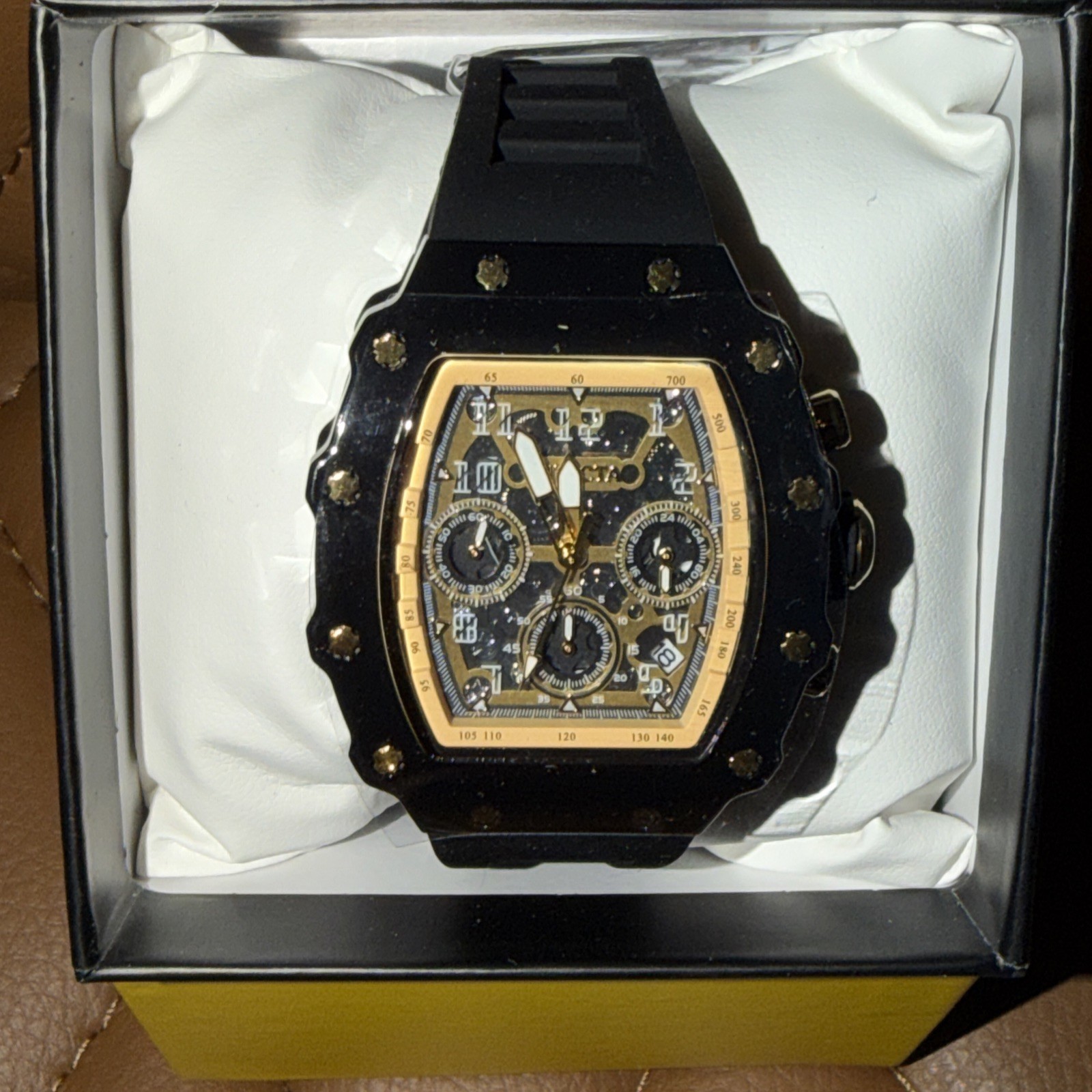 Invicta Racing Valxor 40mm Unisex Watch Black Gold Flame Fusion Crystal 69771