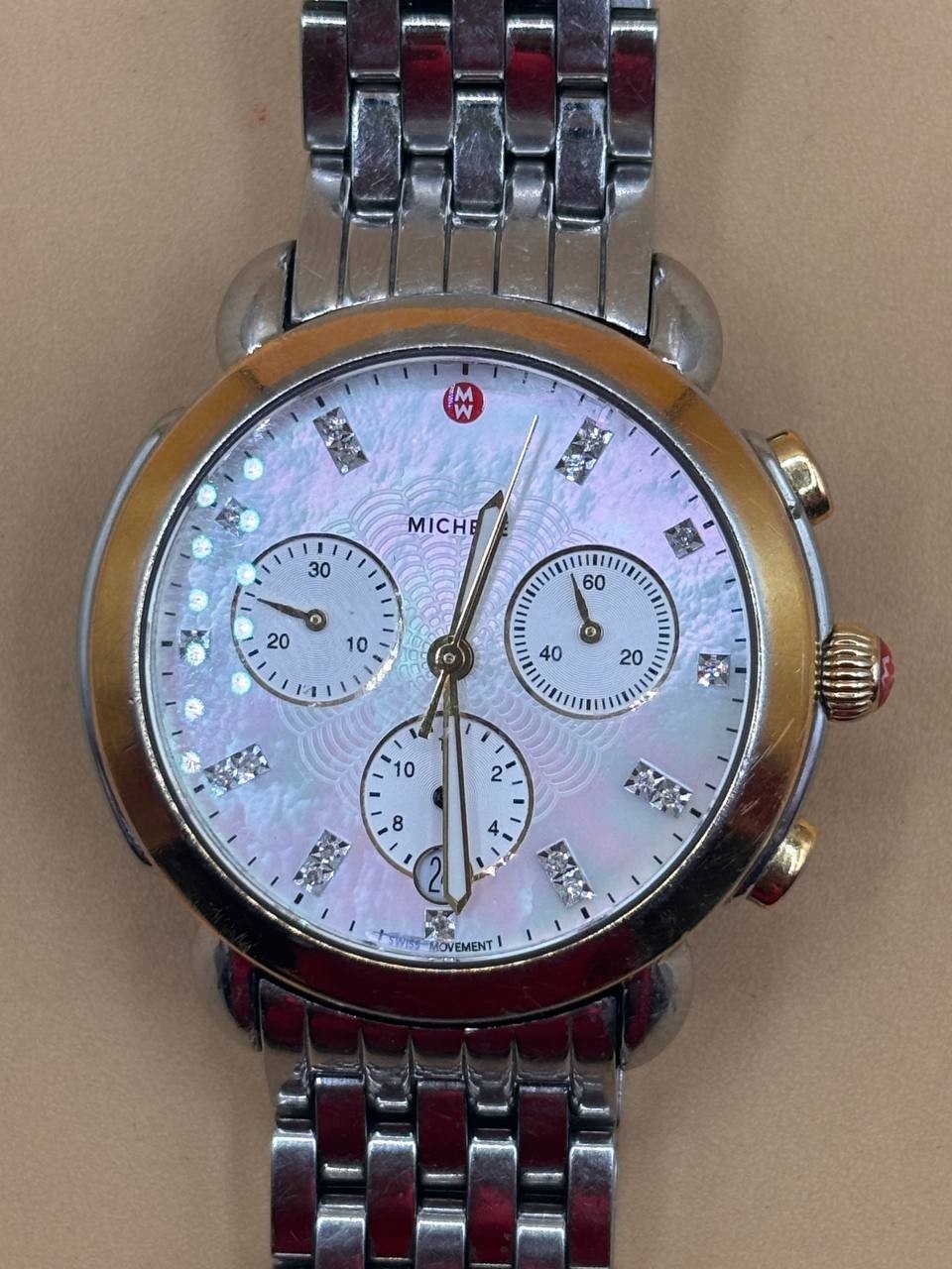 Michele Sydney MW30A Chronograph Mother Pearl Diamond Dial Quartz Watch R19 PH9