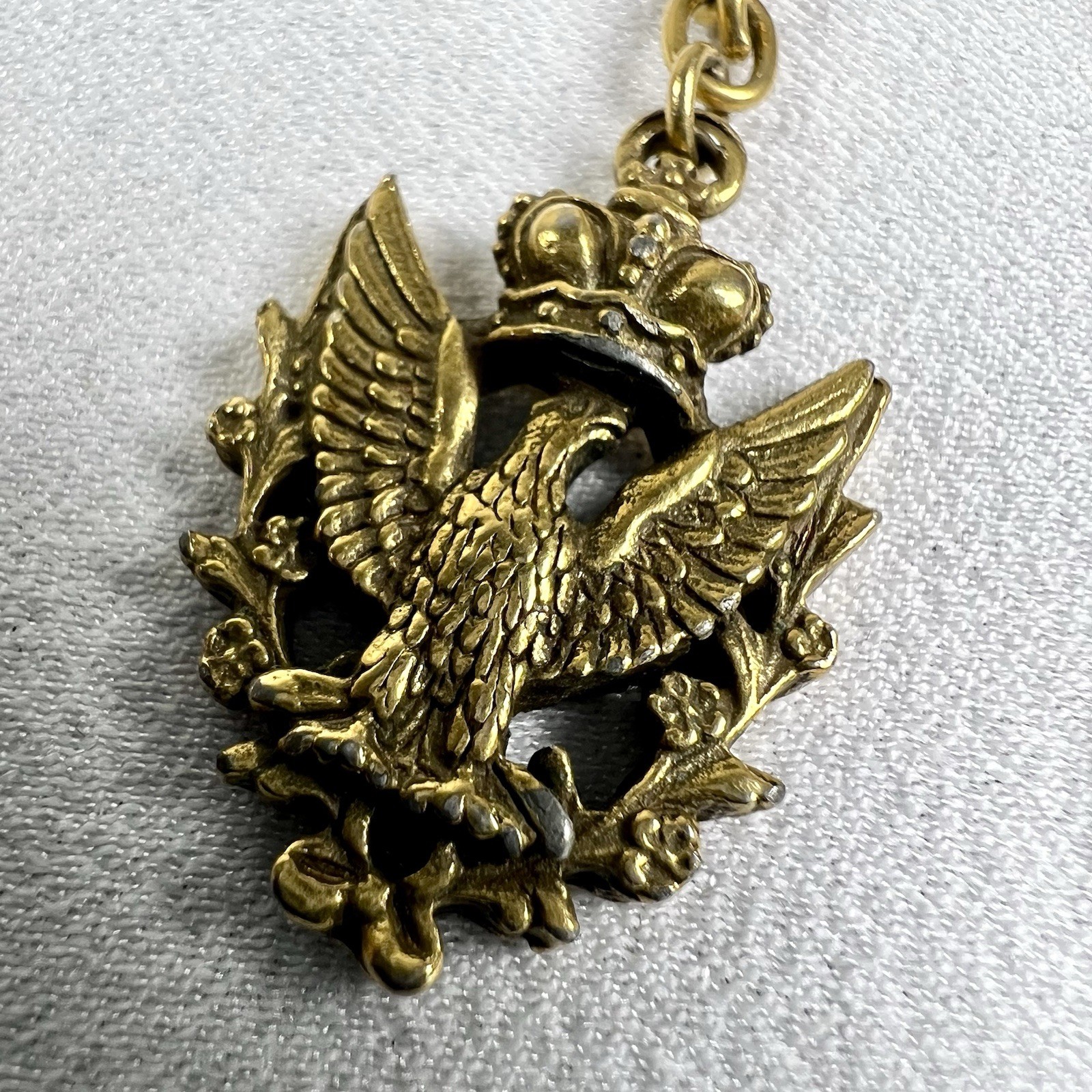 VTG Coro Chatelaine Brooch Gold Fleur de Lis Shield Eagle Royal Lion Heart Crown