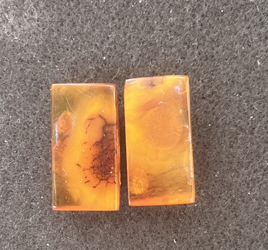 21x11x5mm Baltic Amber Rectangle Butterscotch Pair 10.6tcw 2 Vintage Pieces