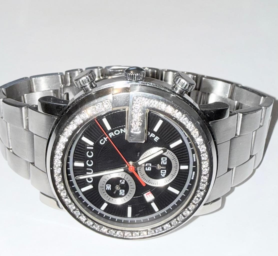GUCCI MENS 101M CHRONOSCOPE LAB GROWN DIAMOND WATCH (PARTS/REPAIR)