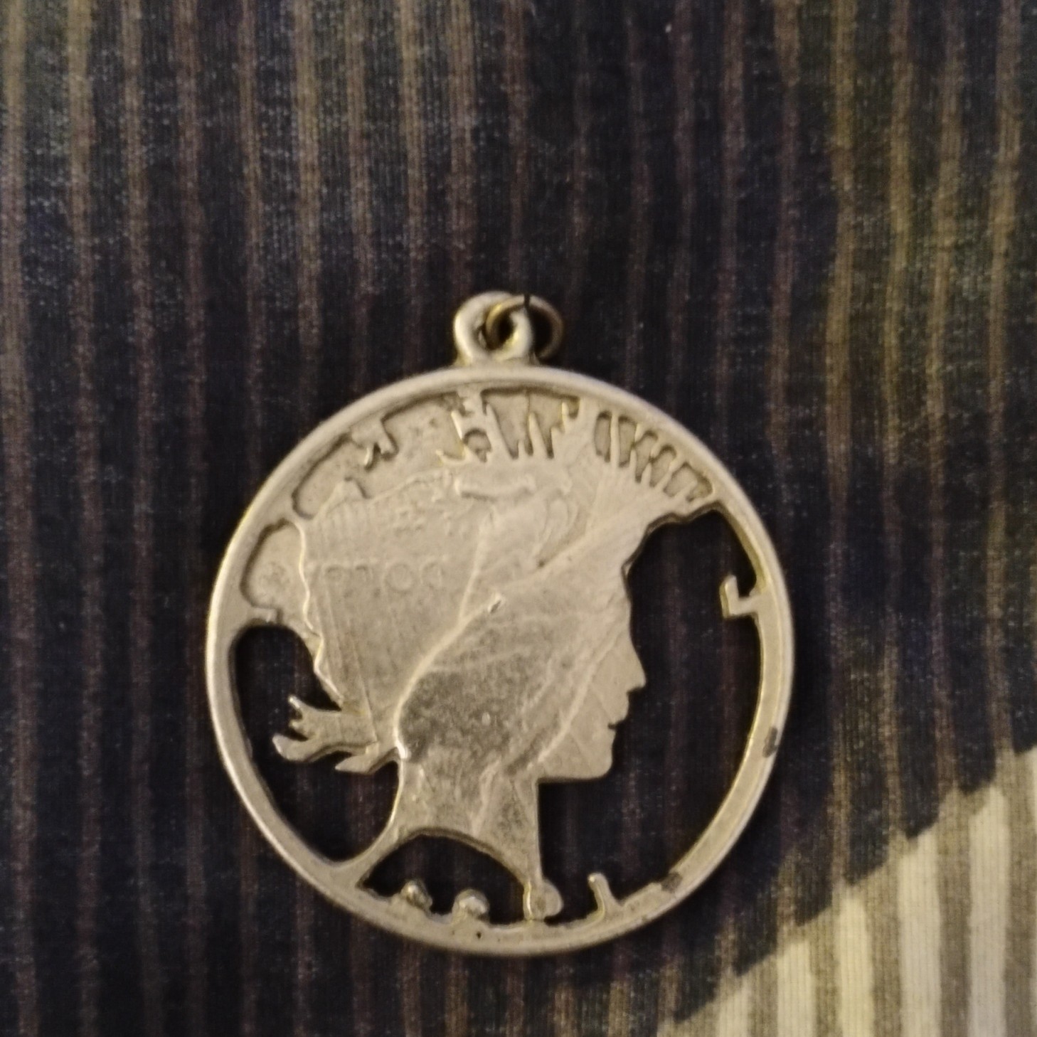 Silver Metal Peace Dollar Cutout -Style Round Pendant Charm Unisex