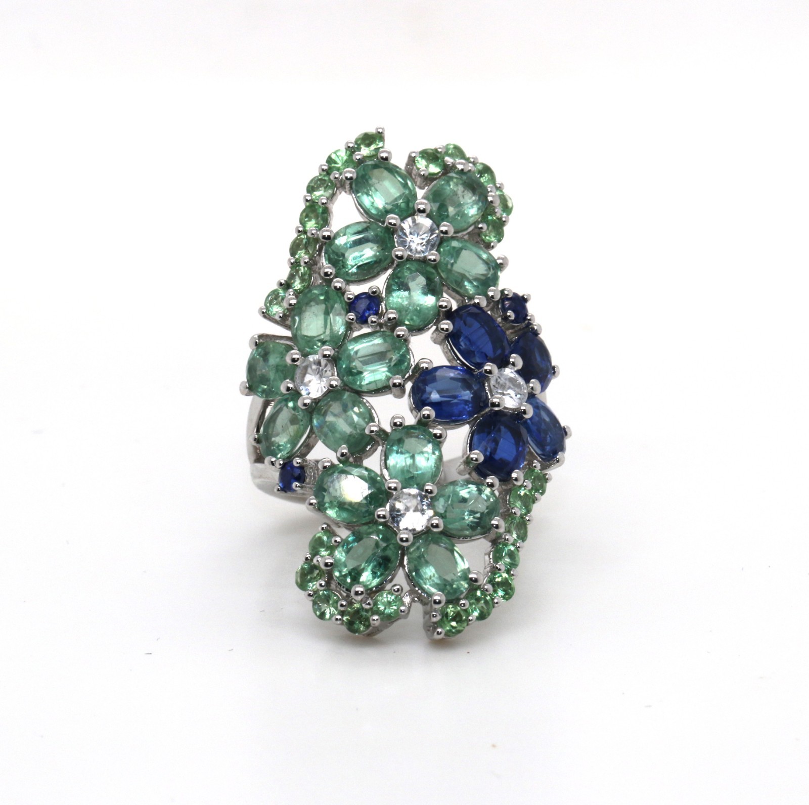 925 Tsavorite / White Zircon / Kyanite Ring