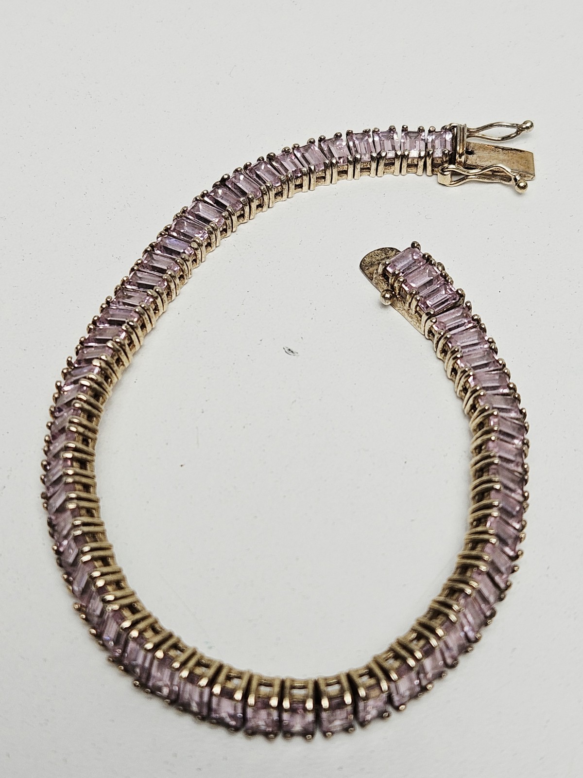 Pink CZ Tennis Bracelet 925 Sterling Silver 22.4g 8″