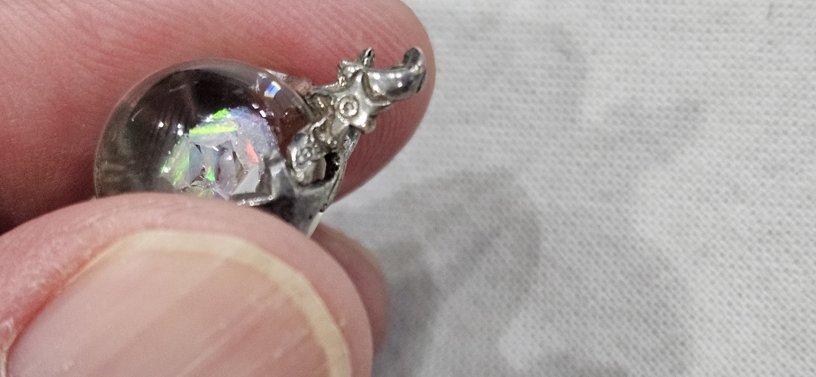 Antique Vintage Crystal Orb W/ Minerals Moon Star & More Sterling Bead Pendant