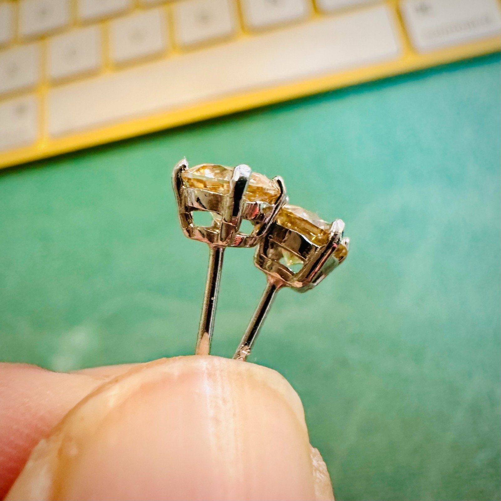 1Carat 5MM Light Yellow Champagne Real Moissanite Sterling Silver Earrings Studs