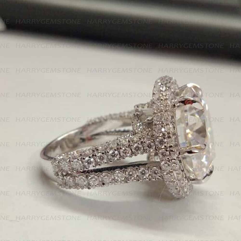 5.00Ctw Round Cut Moissanite Halo Engagement Wedding Ring 14K White Gold Plated