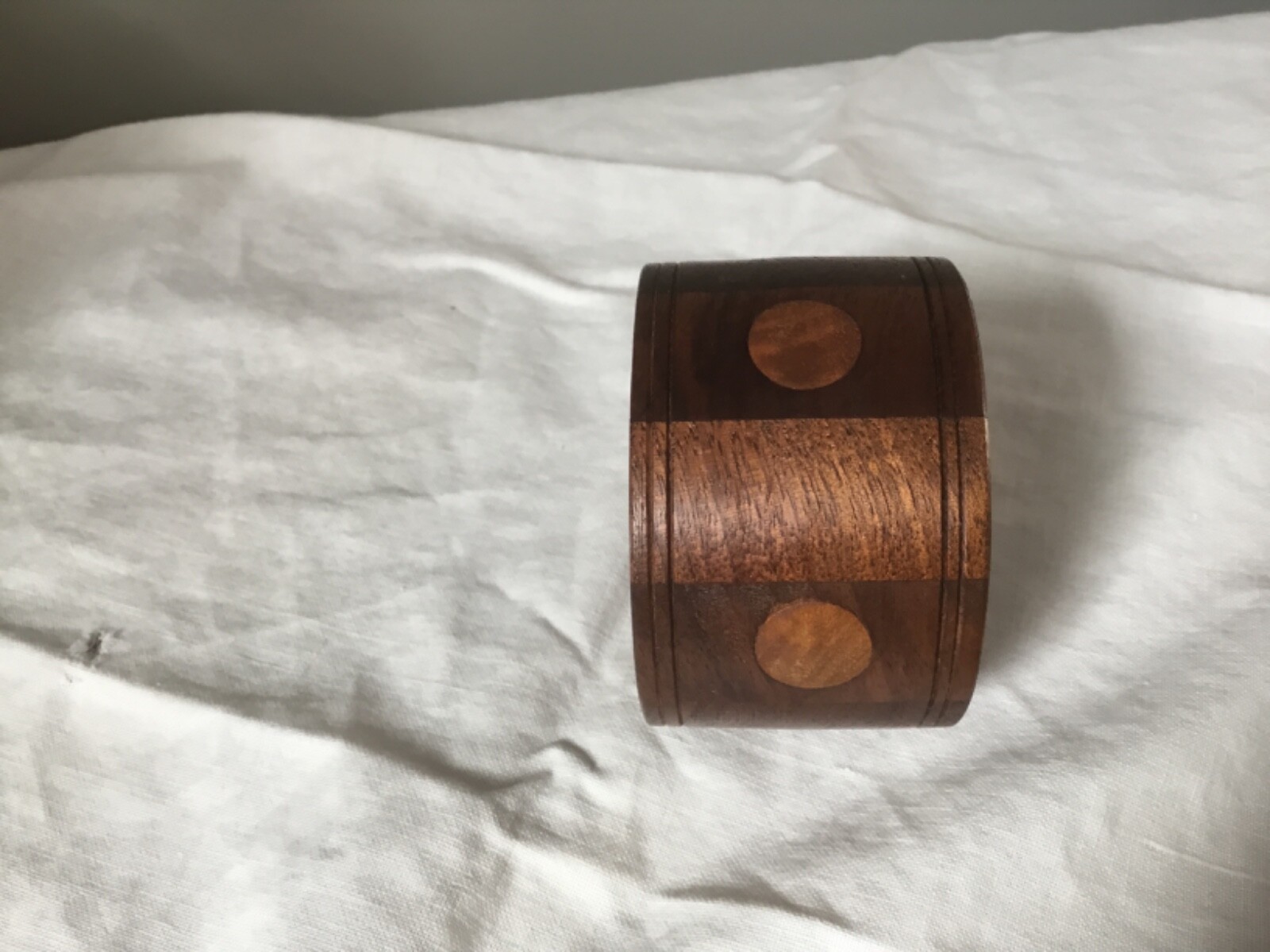 Vtg HANDMADE WOODEN BRACELET Inlaid 1 7/8 “ WALNUT Boho Hippie Chunky