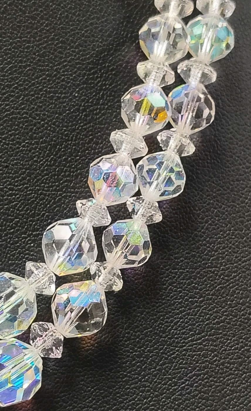 Beautiful Vintage Aurora Borealis Double Strand Necklace With Hook Closure 14 In