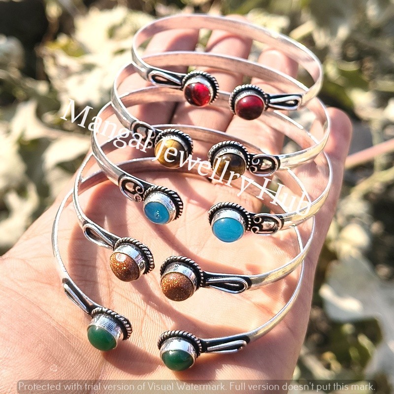 Cat Eye & Mix Gemstone 25PC Cuff Bangle Lot 925 Sterling Silver Plated Jewellery