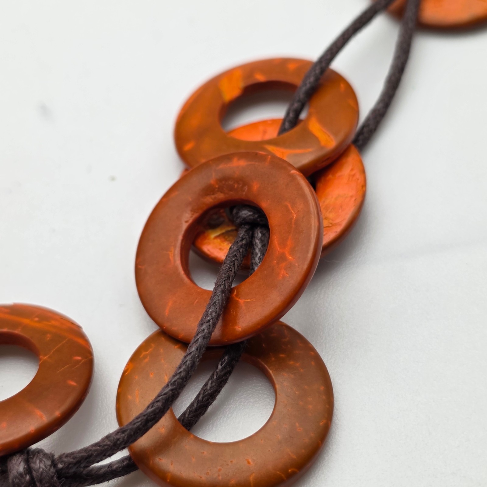 Burnt Sienna Tagua Nut Ring Statement Necklace Brown Cord 30 Inch Boho