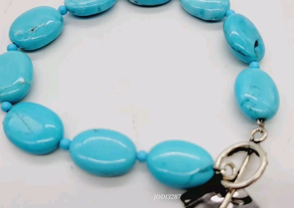 Kajya Roberts Sterling Silver Turquoise Bracelet Toggle 9 in
