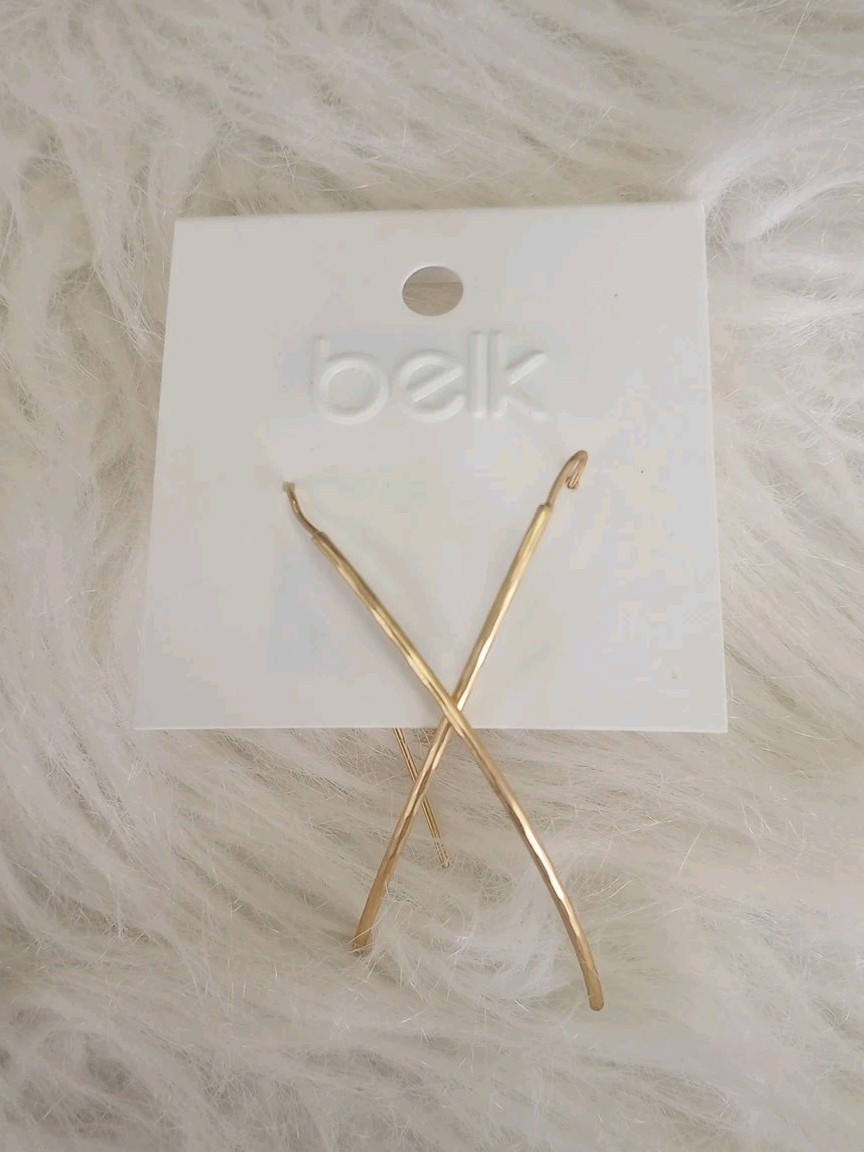 Earrings Threader Drop Yellow Gold Hammered Curved Long Medium M Women Earring