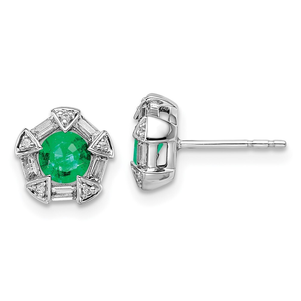 8.45mm 14k White Gold Emerald and Diamond Post Earrings EM8520-EM-018-WA