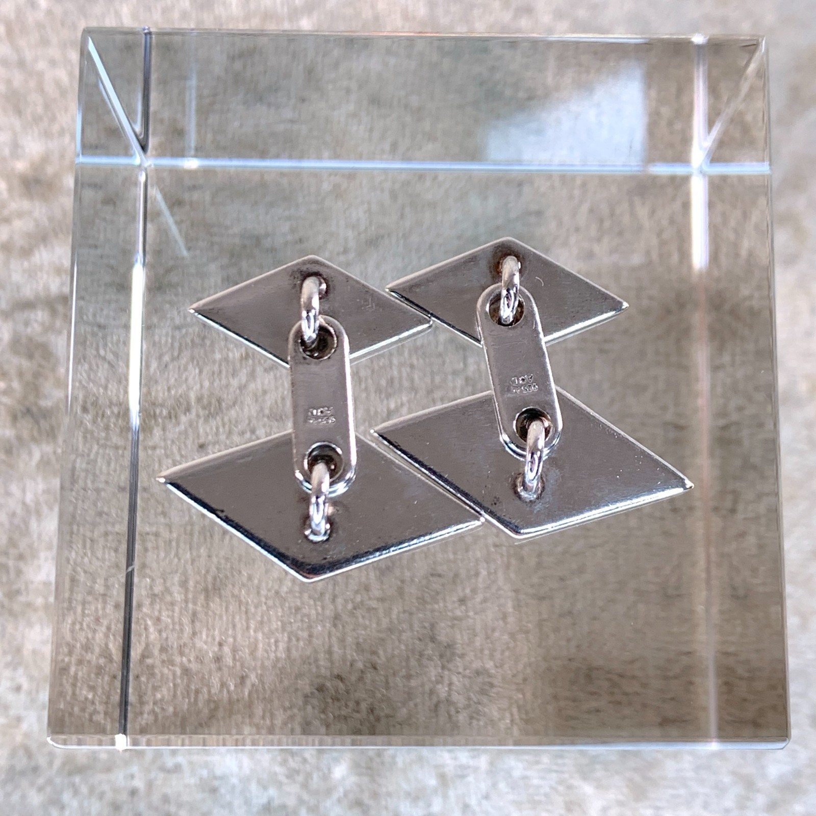 Hermes Cufflinks AG925 Sterling Silver Diamond Logo Chain Type with Case