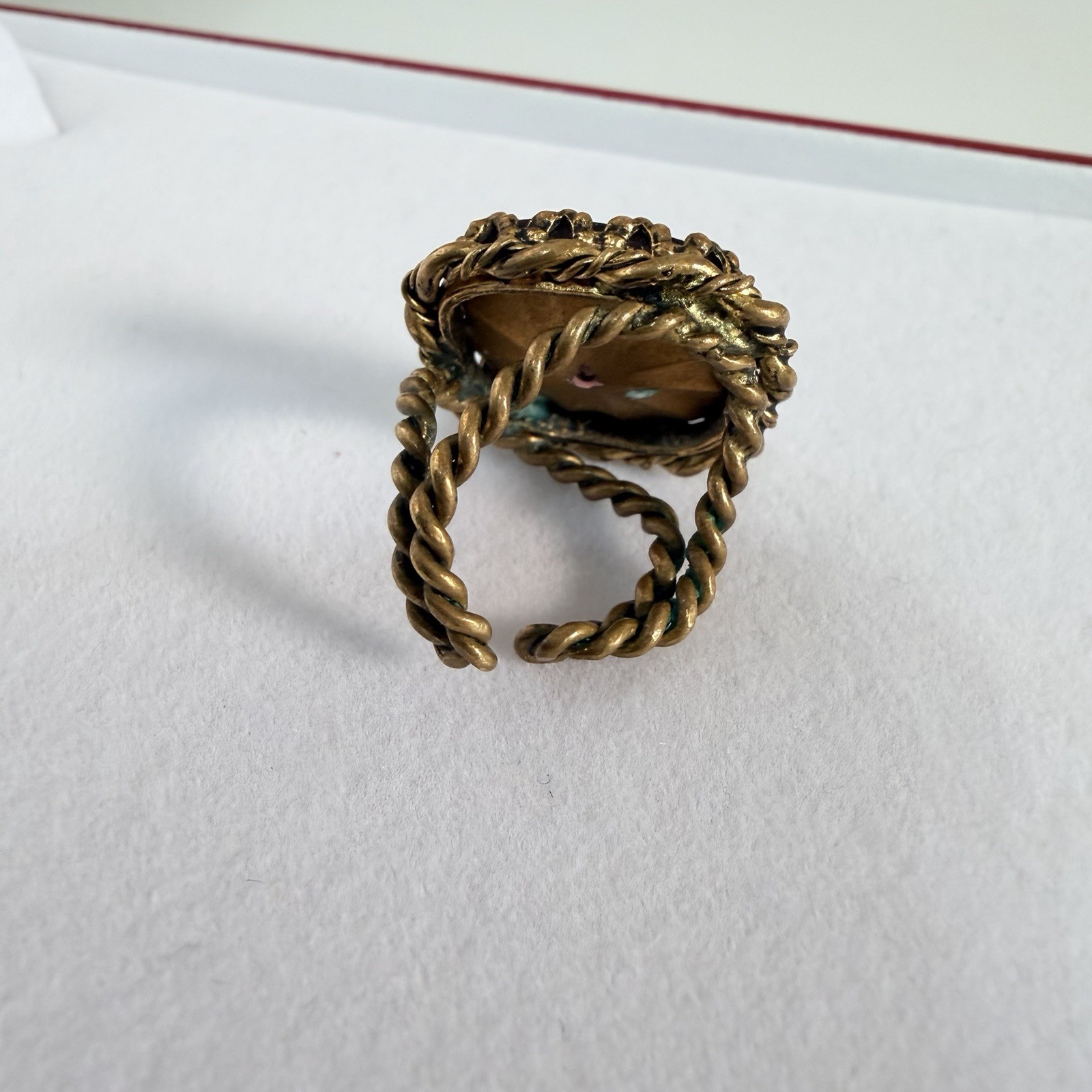 VTG West Germany Purple Porphyry Slag Glass Twisted Brass Shank Adjustable Ring