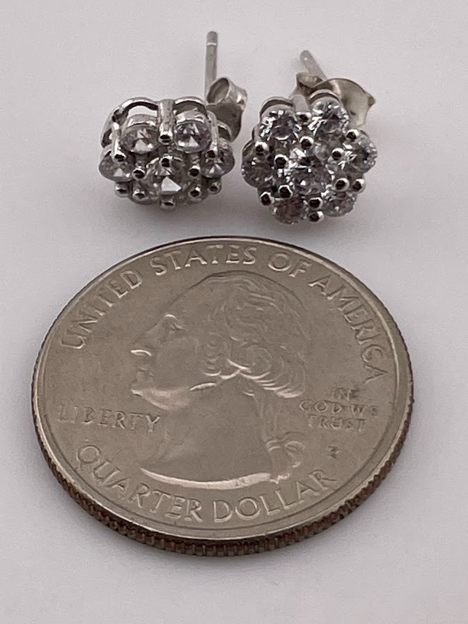 FUZION CREATIONS 925 STERLING SILVER CZ ROSETTE POST EARRINGS ELEGANT 1900