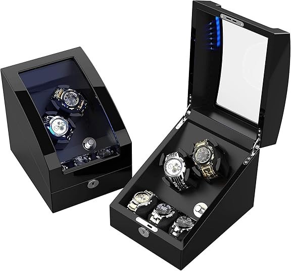 TRIPLE TREE Double Automatic Watch Winder + 3 Soft Leather Pillows, LED