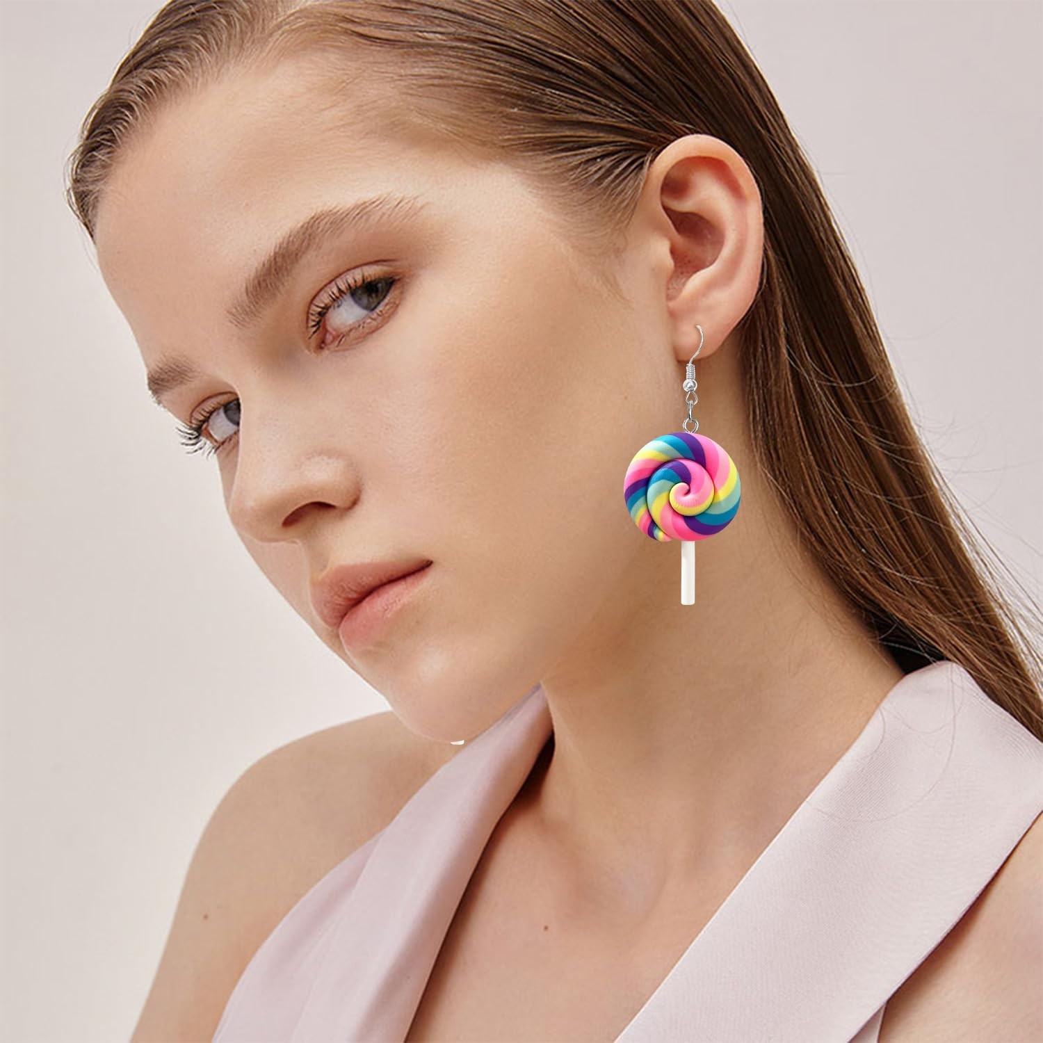 Sweet Cute Funny Simulation Lollipop Resin Dangle Drop Earrings Creative Co – 03