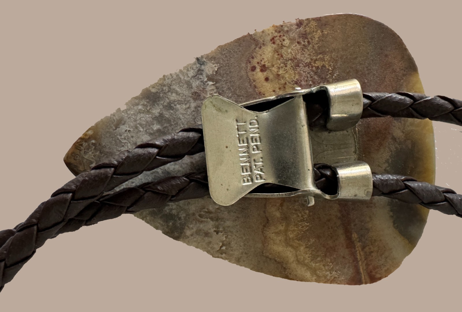 Vintage 1950s Plume Agate Bolo Tie Western Bolo Tie
