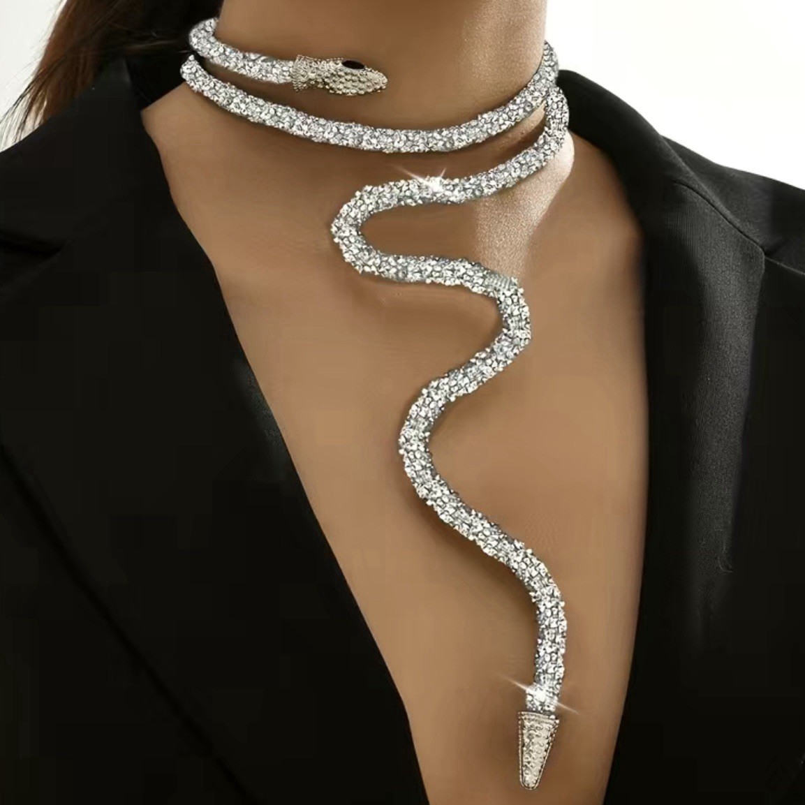 Sparkling Snake Necklace Bendable Silver Bling Statement Open Choker NEW S1 ￼