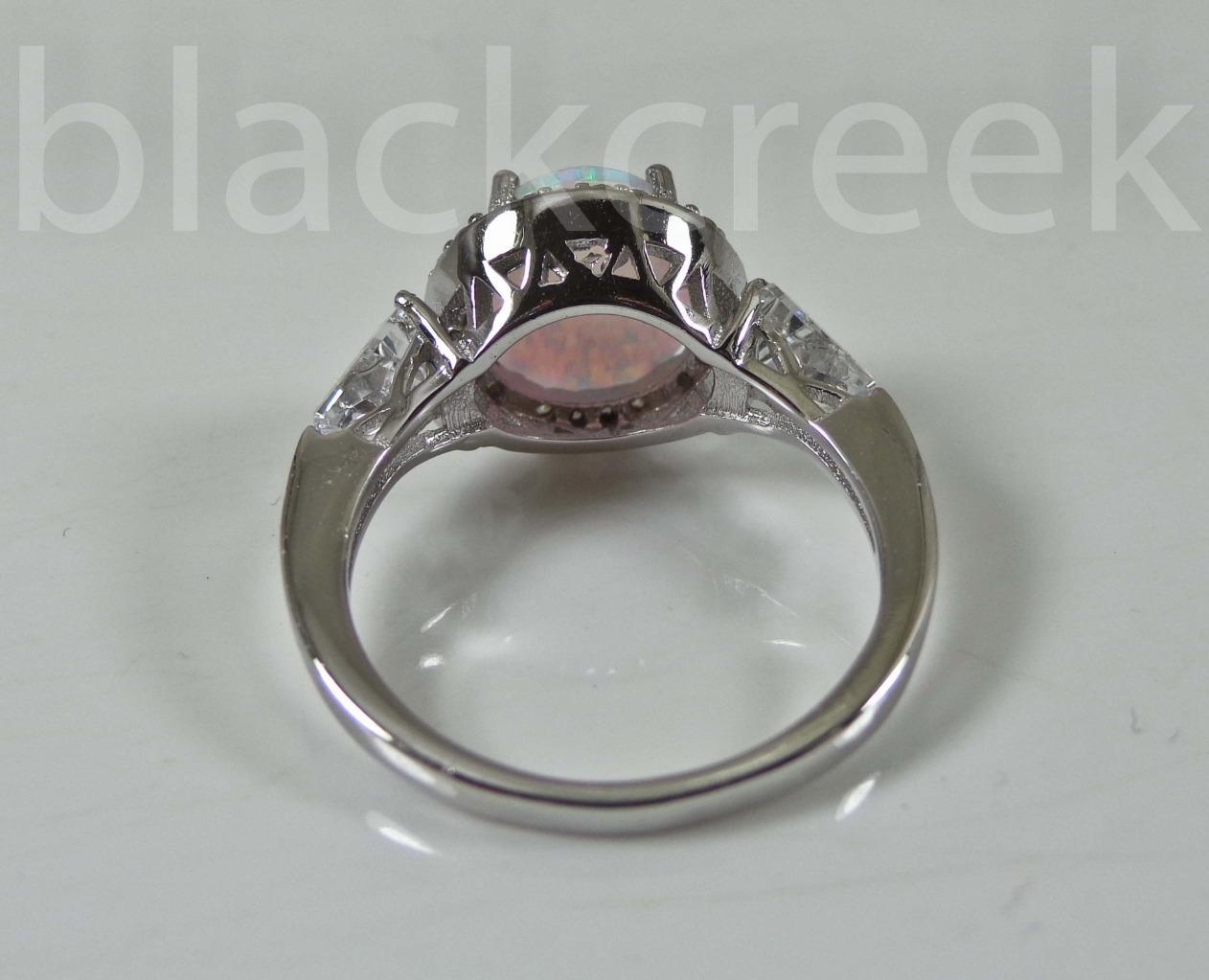 925 Sterling Silver~White Fire Oval Opal/Micro Pave Ring Choose Size