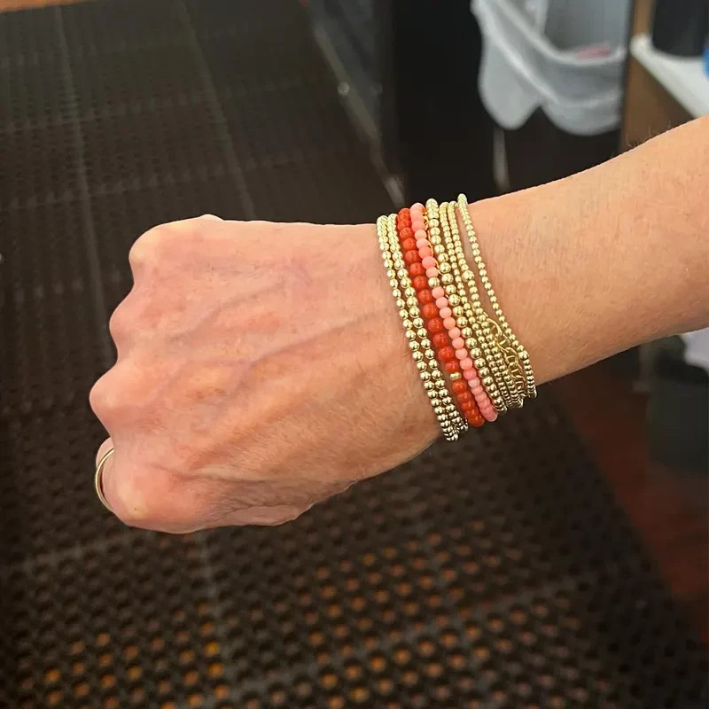 2PCS Dainty 2MM&5MM Gold Filled Beaded Layering Bracelet Stretchy Jewelry Gifts
