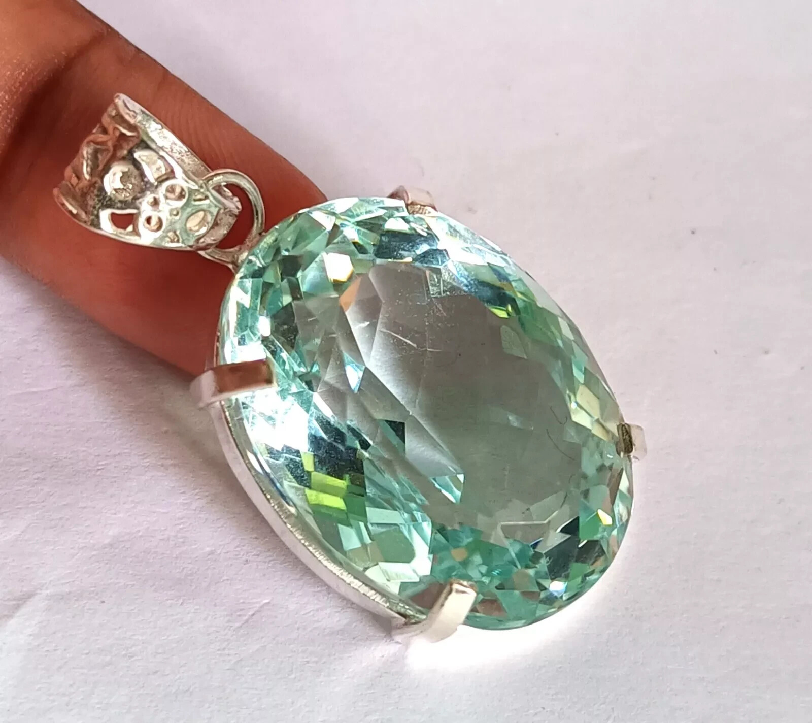 Natural 130 Ct+ Brazilian Oval AQUAMARINE Topaz Pendant 925 Silver Gemstone