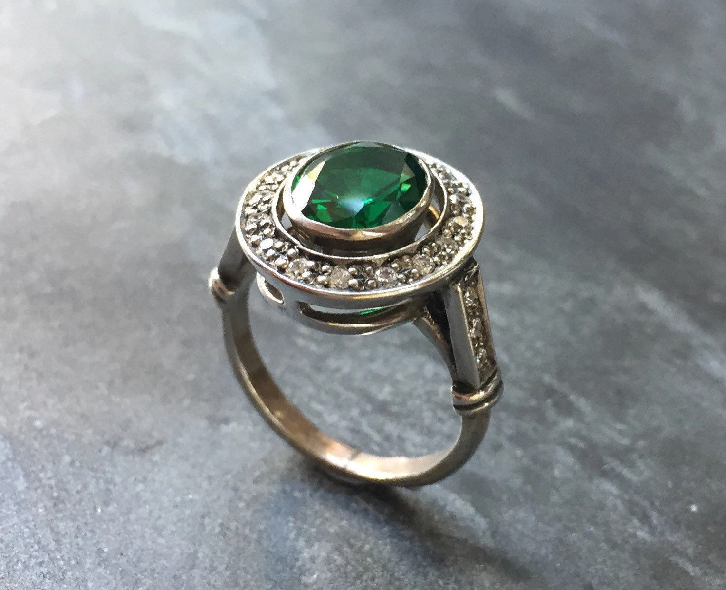 2 Ct Green Oval Cut CZ Art Deco Emerald Min Century Engagement 925 Silver Ring