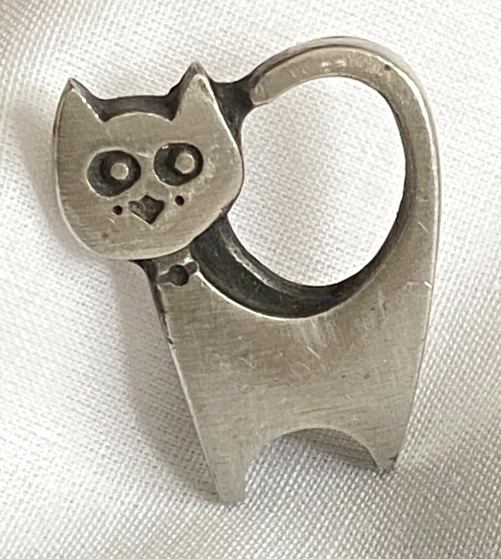 Vtg Tennesmed Sweden Modernist Pewter Cat Small Pin Brooch