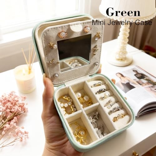 Mothers Day Gift Travel Jewelry Case for Women, Large Jewelry Organizer Green A