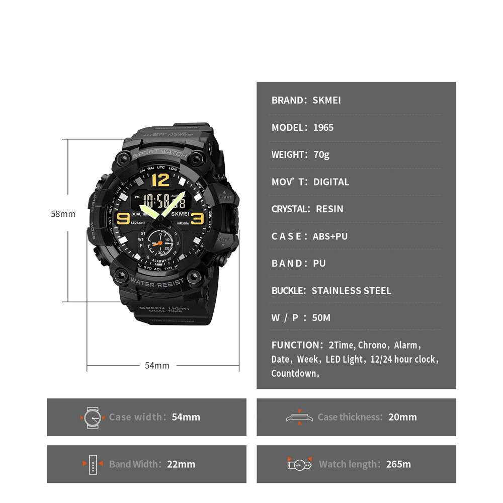 SKMEI Men Digital Quartz Watch Fashion Chronograph Military Sport LED Wristwatch