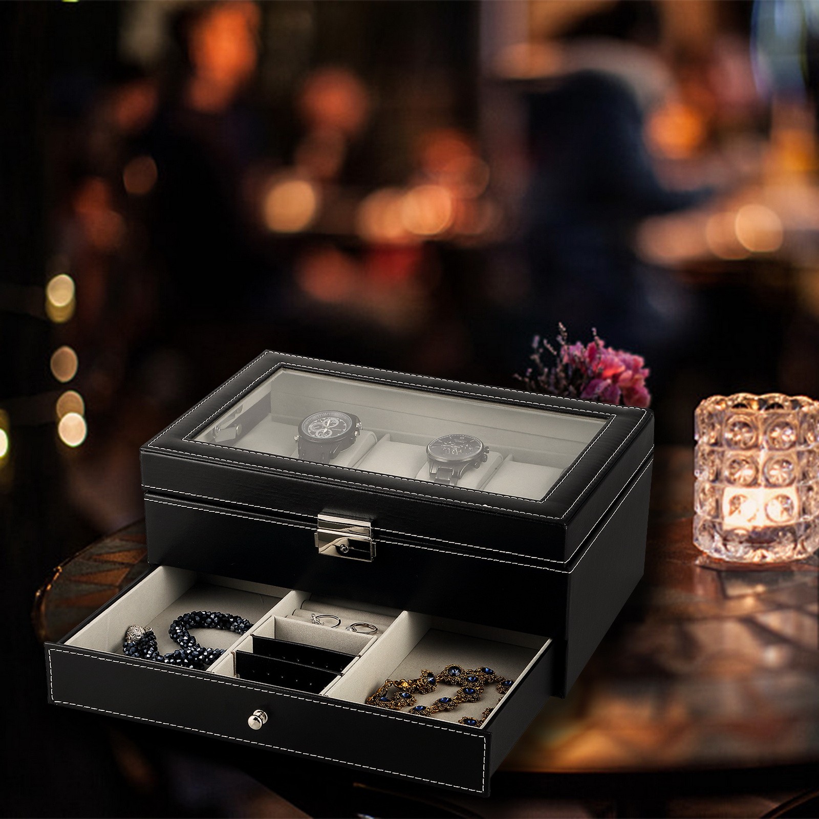 3/6/8/10/12/20/24 Slot PU Leather Watch Box Organizer Jewelry Display Storage