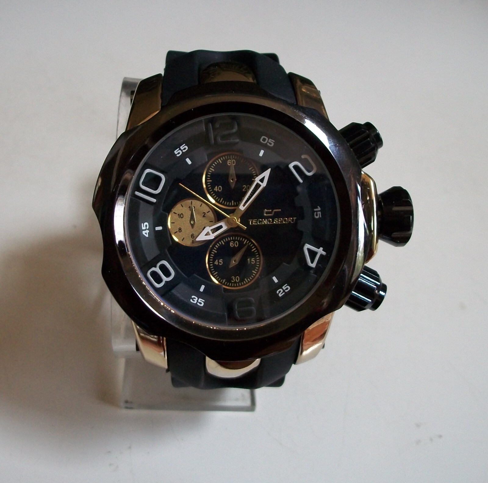 Men’s Rose, Black & Gold Finish Tecno Sport Silicone Band Fashion Hip Hop Watch