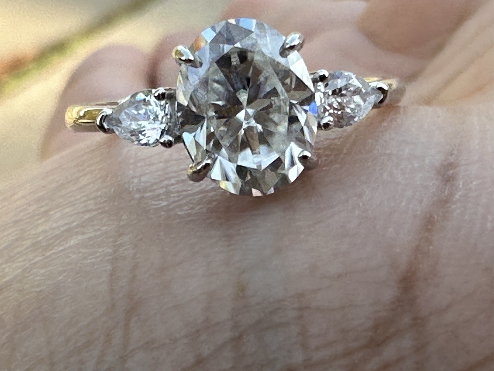 2CT D Color Oval Moissanite Ring 925 Sterling Silver Marquise Side Stones