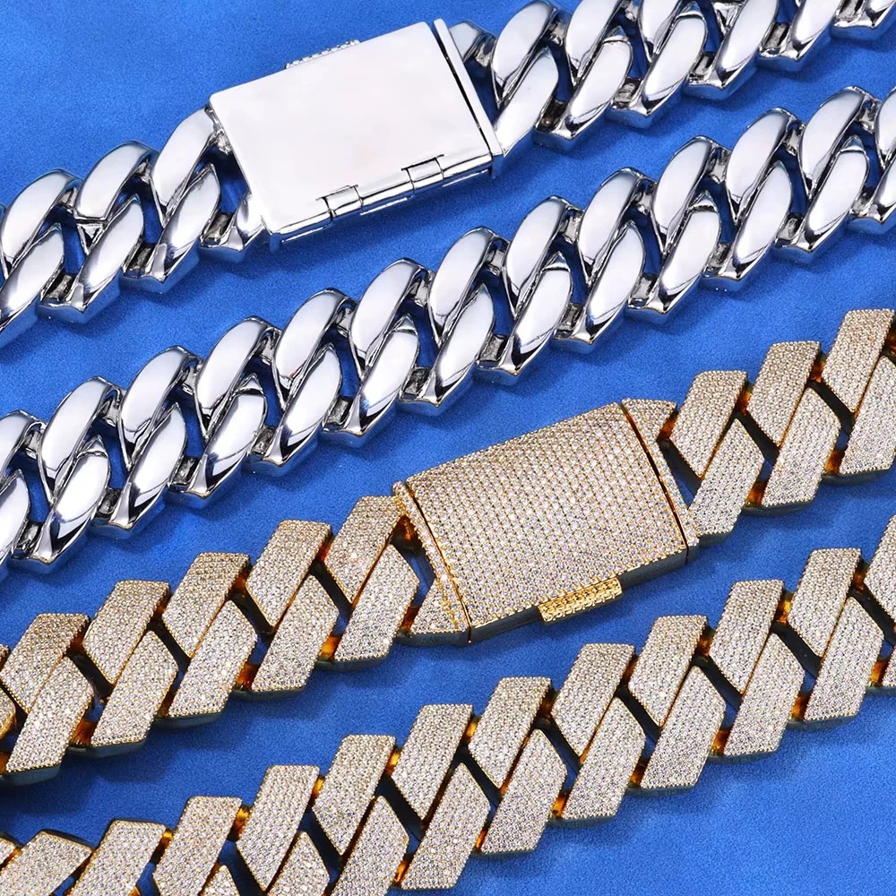 Thick Heavy 15mm Six Rows Prong Setting Cuban Link Chain Iced Out Hip Hop White