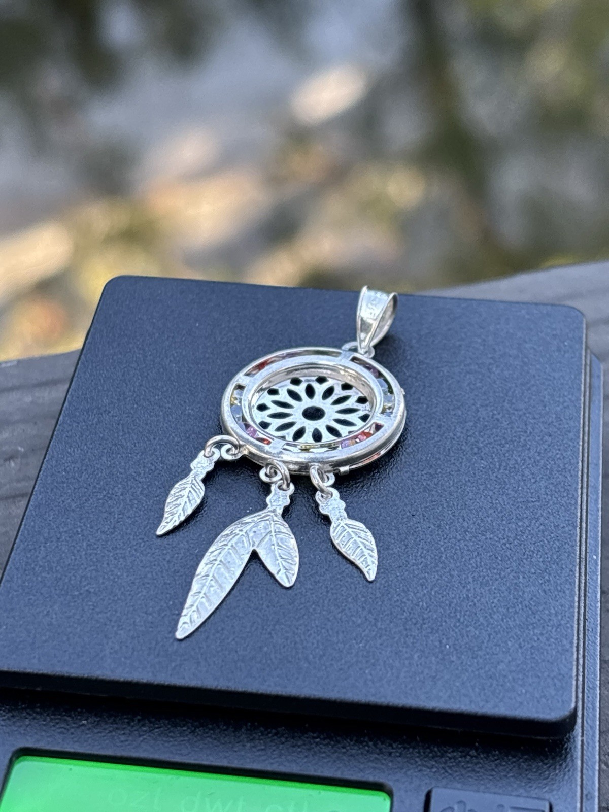 Silver Tone Round Dreamcatcher Pendant Charm w/ Dangle Feather, No Stones