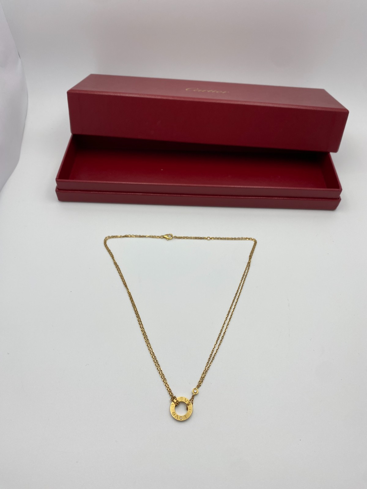 Authentic Cartier LOVE Necklace 2 Diamonds 18K Yellow Gold 750 Pendant with Box