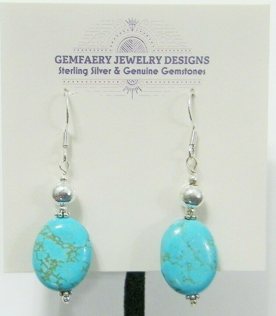 Sterling Silver Natural TURQUOISE Gemstone Dangle Earrings #5530…Handmade USA