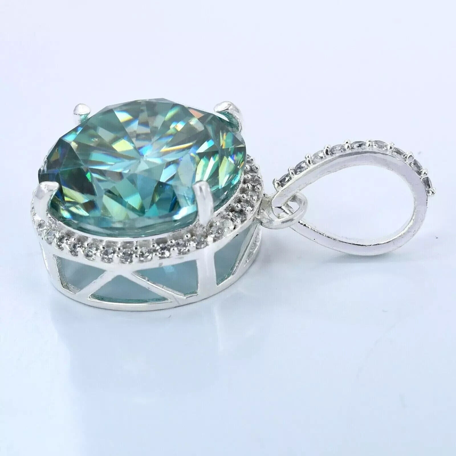 RARE 28 Ct Treated Blue Diamond Solitaire Pendant 925 Sterling Silver Certified