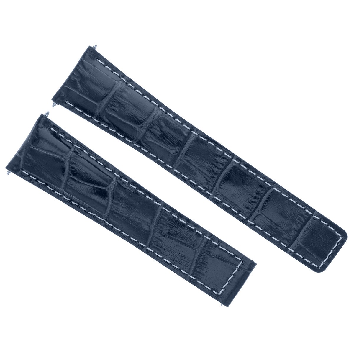 19mm Blue Genuine Leather Replacement Strap White Stitching For Tag Heuer