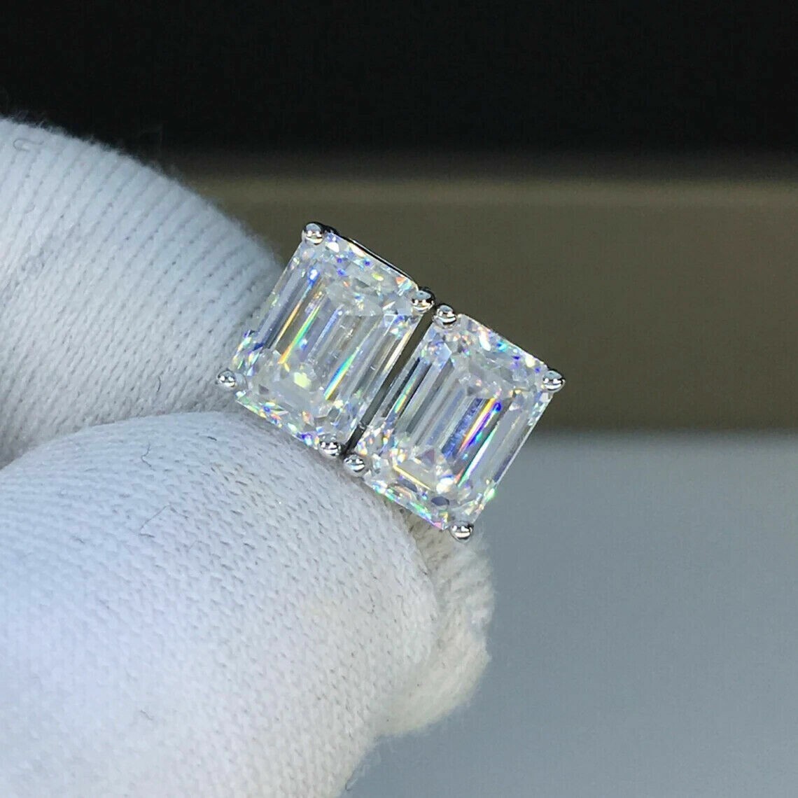 3.0 Ct Emerald Lab Created Diamond Solitaire Stud Earrings 14K White Gold Plated