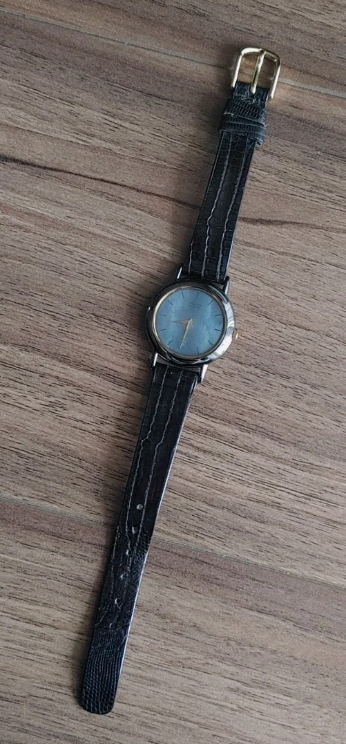 92 Seiko Women’s Quartz-1N00-0C90-New Battery-Blue Dial-Black Pearl Case-EUC