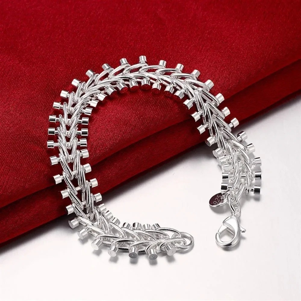 925 Sterling Silver Fishbone Chain Bracelet Unisex 20cm Jewelry Gift