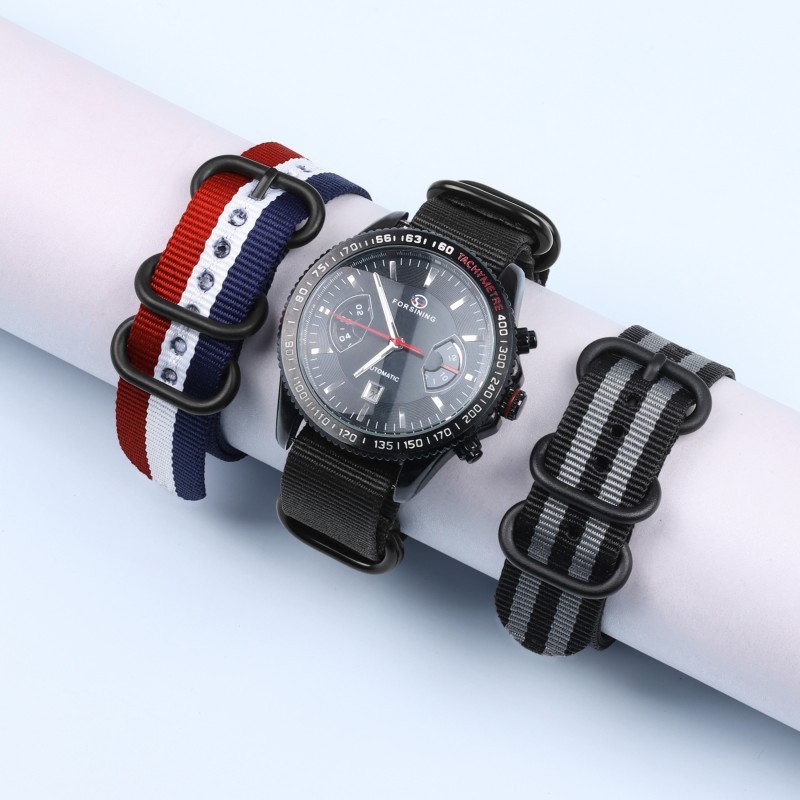 Quality One Piece Thicked Nylon Canvas Watch Band Strap 18/20/22/24mm Five-ring