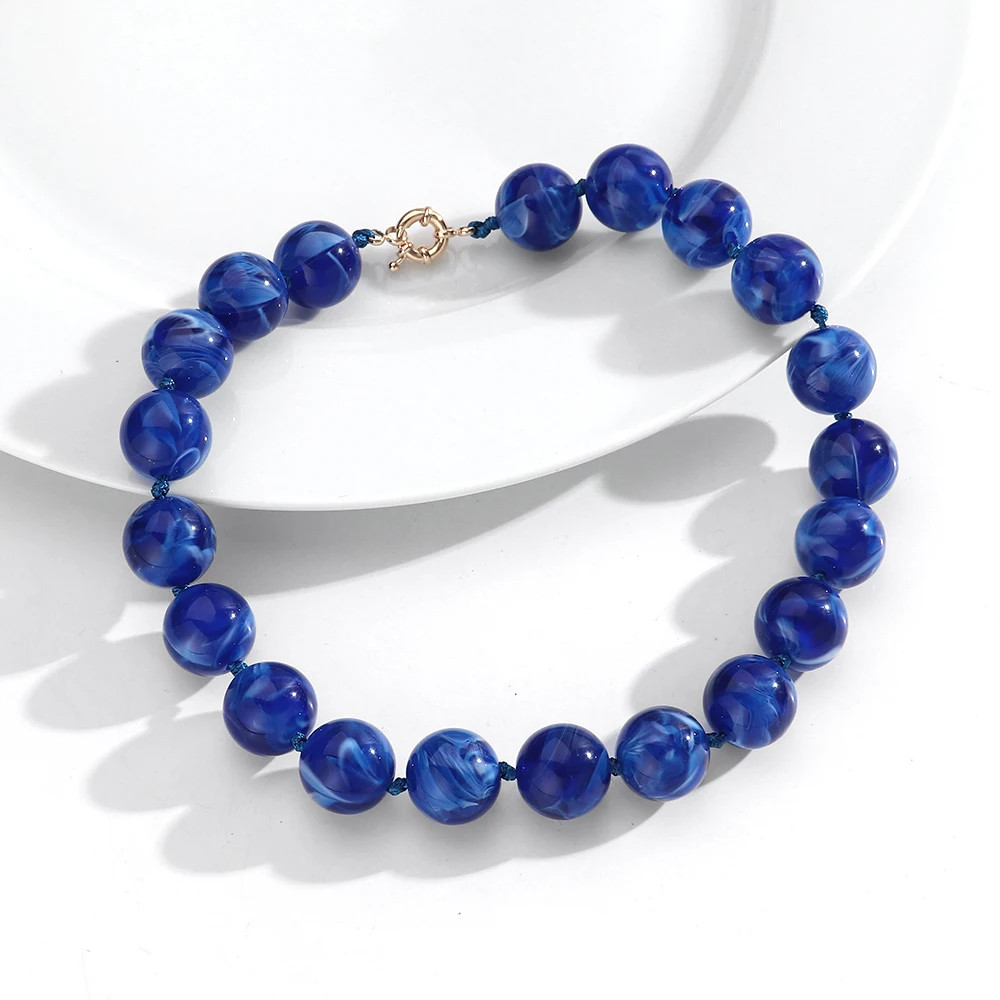 Handmade Resin Bead Choker Necklace Vintage Round Rope Chain Jewelry Women