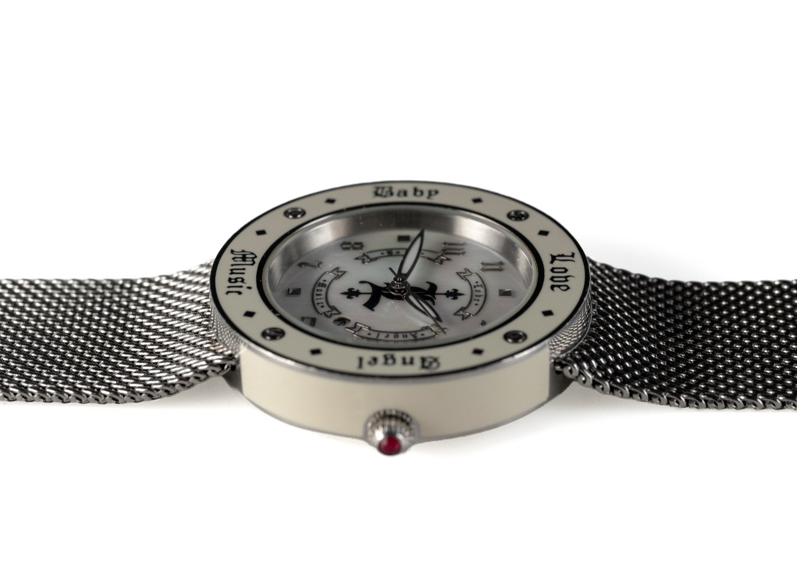 L.A.M.B. Gwen Stefani Watch LBD_3850110 Silver Mesh Mother of Pearl New Battery