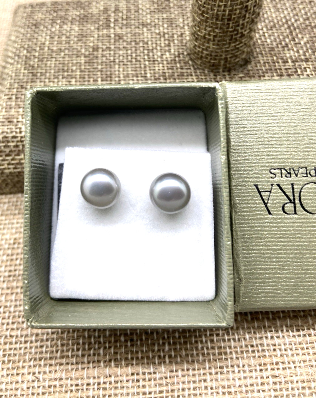 HONORA PEARL STERLING SILVER Light gray PEARL STUD EARRINGS 9MM NEW IN BOX