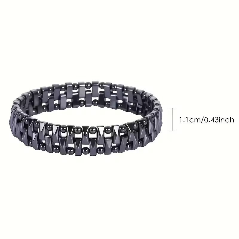 Modern Geometric Hematite Bracelet Double Strand Hollow Stone Jewelry for Men